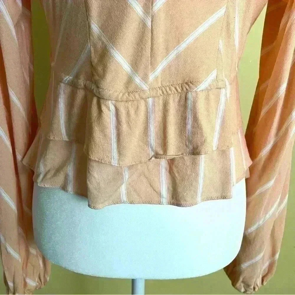 Free People Coral/White Stripe Scoop Neck Button Tiered Crop Peasant Top Size S - Picture 10 of 11